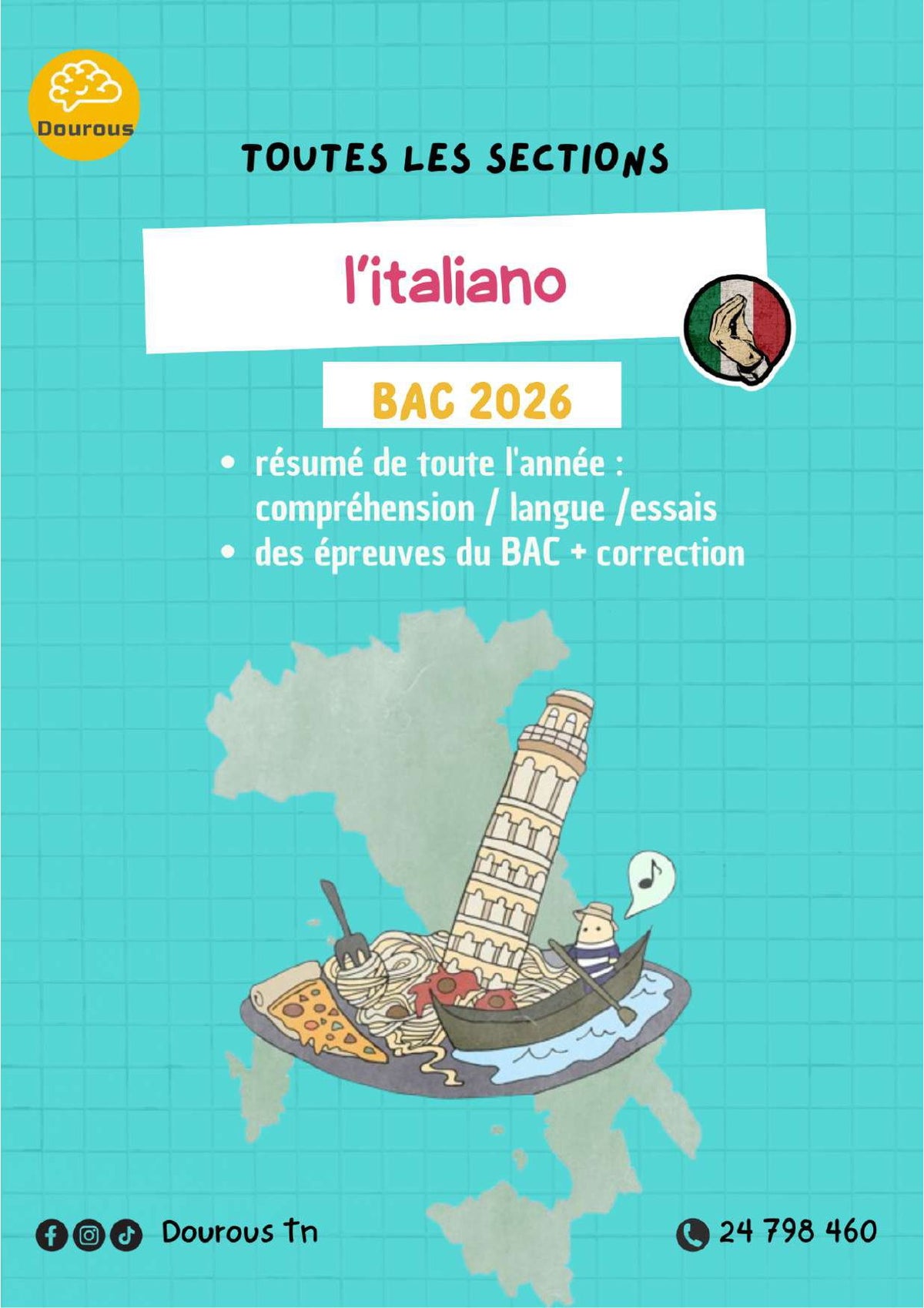 italien résumés, esaais, méthodologie , langue et épreuves BAC corrigées - Toutes les sections (noir)