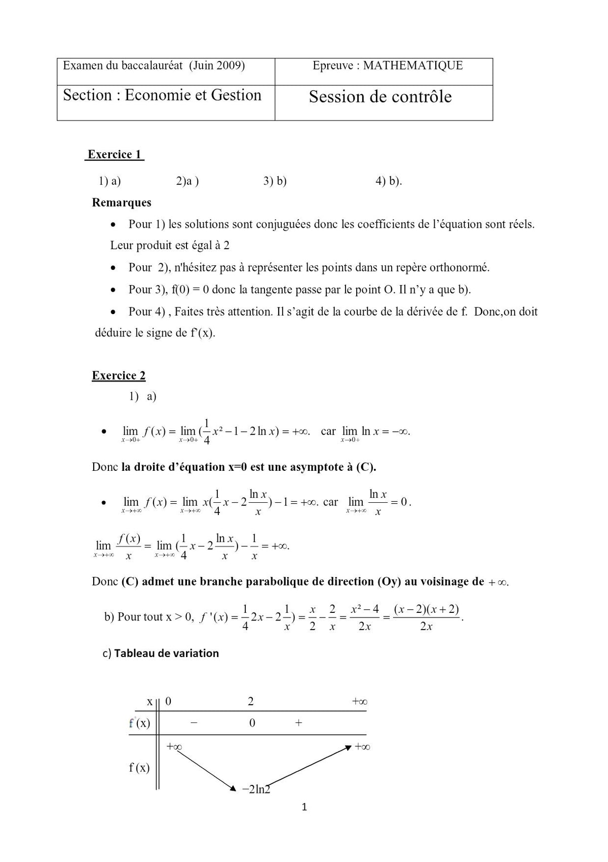 Math - Épreuves BAC corrigées : principale et contrôle (2009 - 2025)