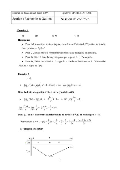 Math - Épreuves BAC corrigées : principale et contrôle (2009 - 2025)